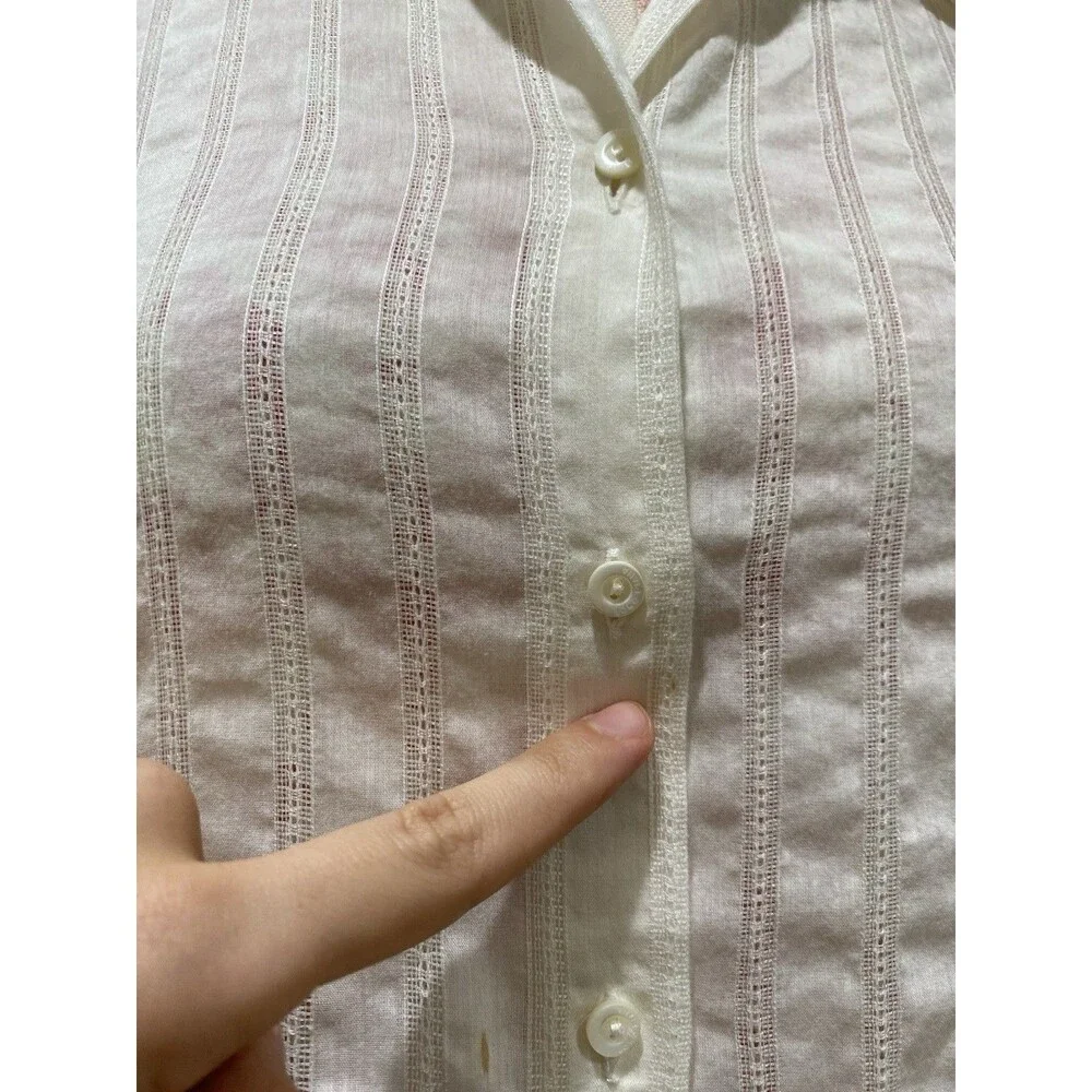 Loro Piana Lace Sheer Silk Cotton Blend Blouse Women’s 44 Ivory Puff Sleeve FLAW